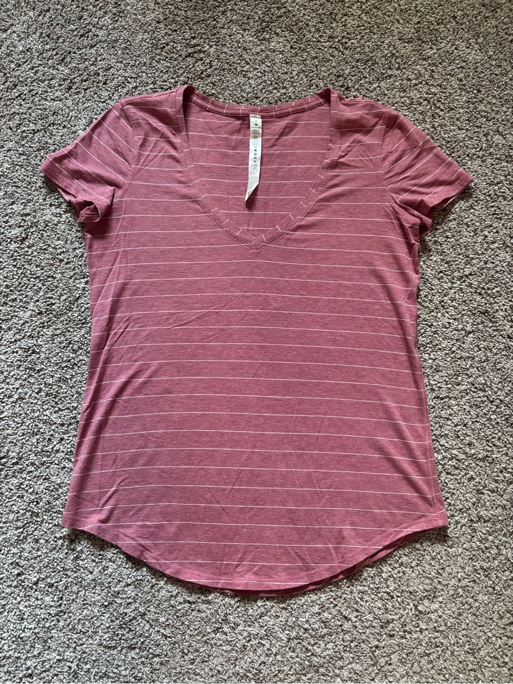 Lululemon Striped V-Neck Short Sleeve Top - Mauve